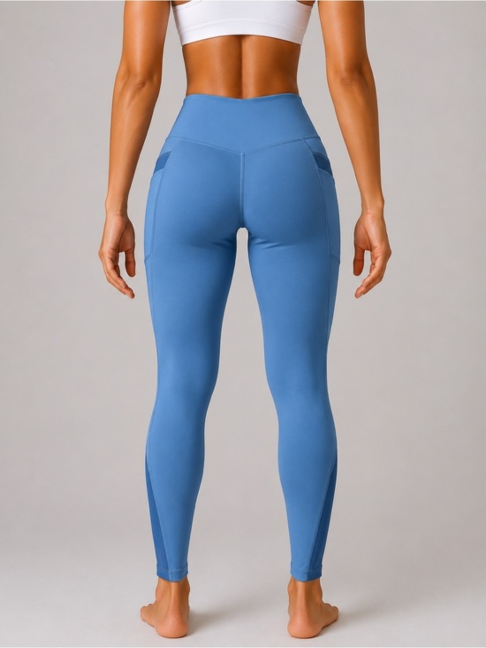 High-Waist Blue Performance Leggings with Pockets